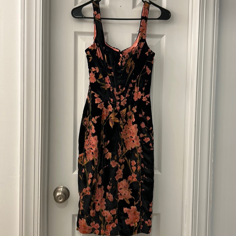 House of CB Velvet Black and Pink Corset Dress